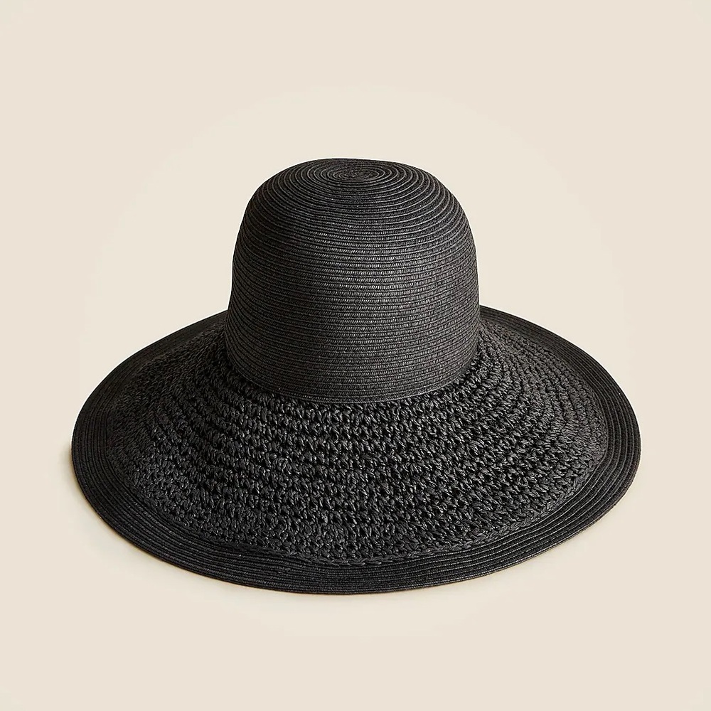 J. Crew Textured Summer Straw Hat Black One Size NWT
